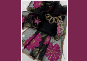 Buy Mauve Organza Suit with Black and Pink Floral Embroidery – Perfect Party Wear for Women