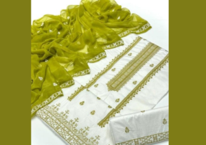 Light Green & White Embroidered Women’s Suit – 3PC