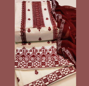 Off-White & Red Embroidered Women’s Suit – 3PC