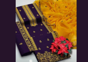 Royal Purple & Sunshine Yellow Embroidered Women’s Suit