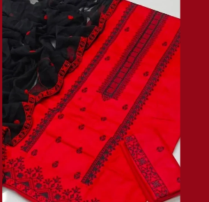 Black & Red Embroidered Women’s Suit – 3PC