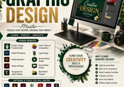 Graphic Design Course at Al Burhan Academy with Photoshop, Illustrator, branding, and practical design projects