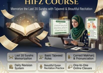 Last 20 Surahs Hifz Course online with Quran memorization, Tajweed, correct pronunciation, and guided revision