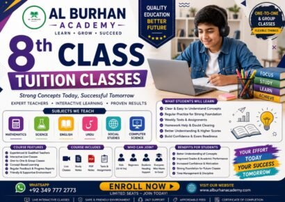 8th class tuition classes online at Al Burhan Academy